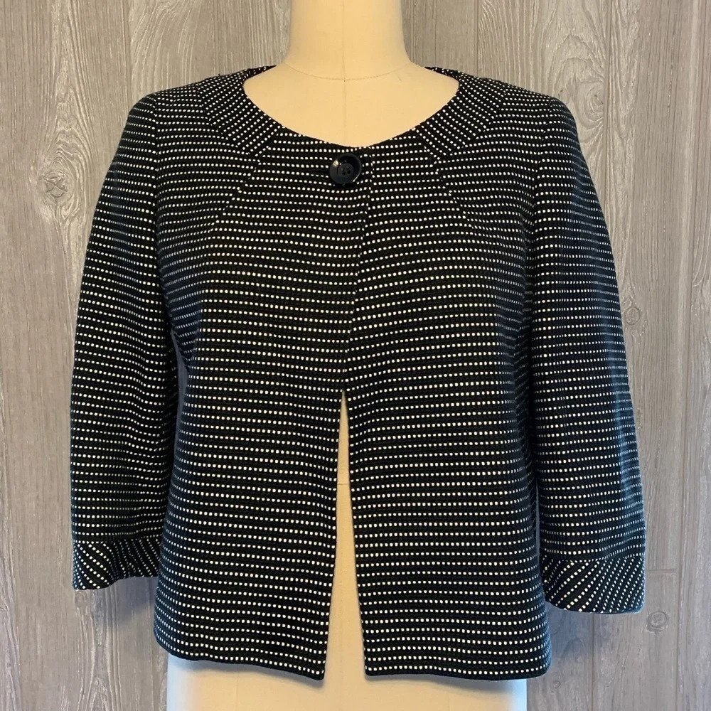 Talbots Black Dotted Swing Jacket Blazer 6P